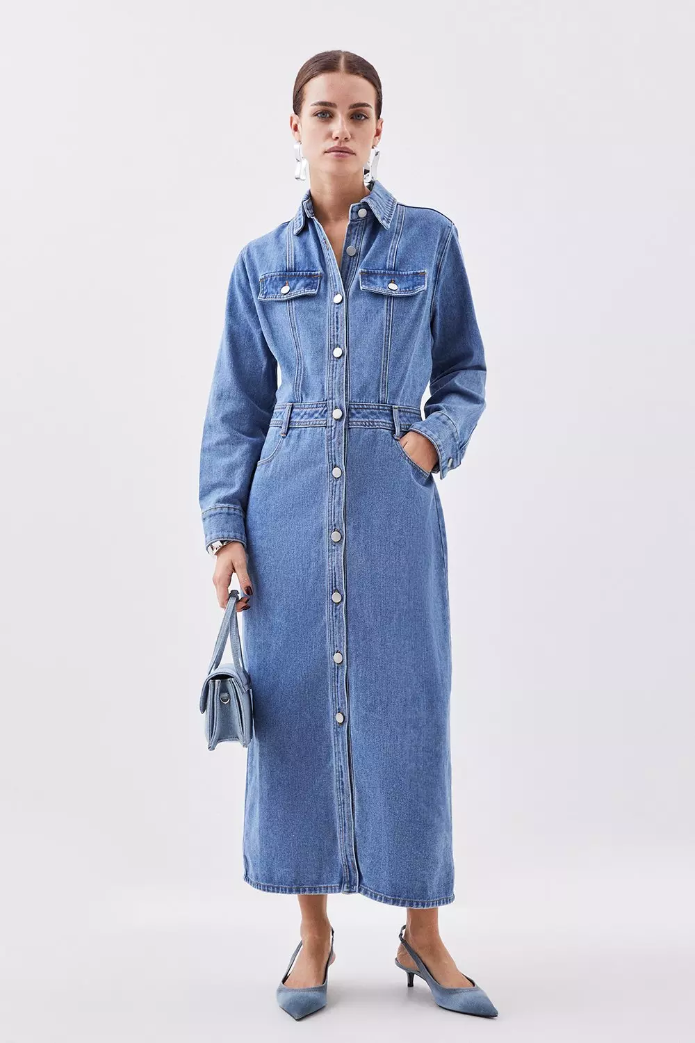 Shirt dress long sleeve sales midi